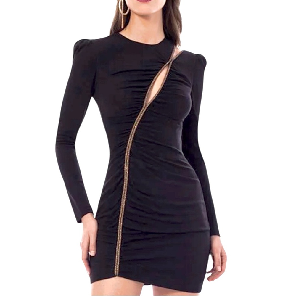 New Helsi Long Sleeve Black Mini Dress XS Gold‎ Jewel Embellished Detail $475